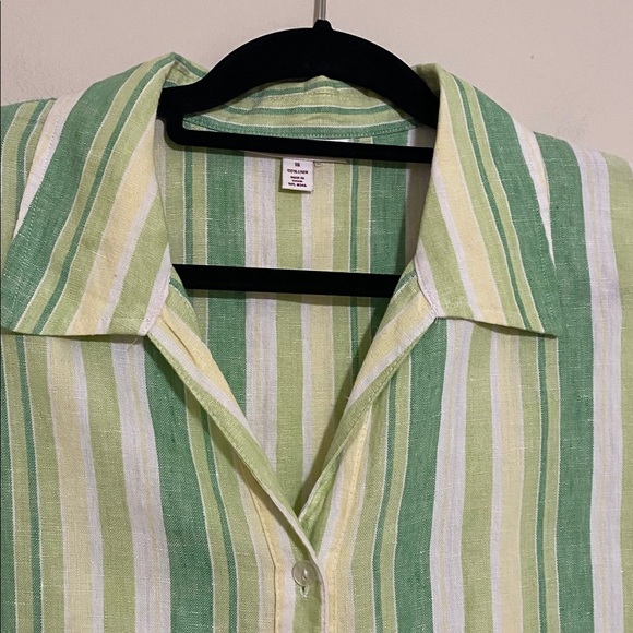 Coldwater Creek shirt blouse women 16 Green Leaf striped linen bundle of 2 fall - Picture 9 of 14